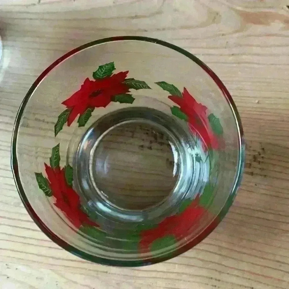 Vintage Christmas Anchor Hocking Poinsettia Rocks Glasses Set of 4 - Picture 5 of 6